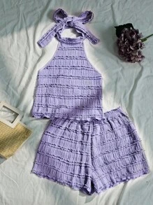 Elamini Women Two Pieces Outfits For Daily Wear - Purple - View 3