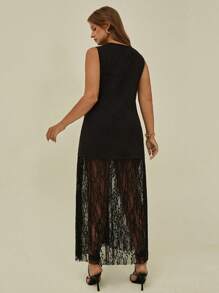 Auralis Đầm dài thời trang dạo phố thanh lịch thường ngày cho nữ cỡ lớn mùa hè - màu đen - Xem 2