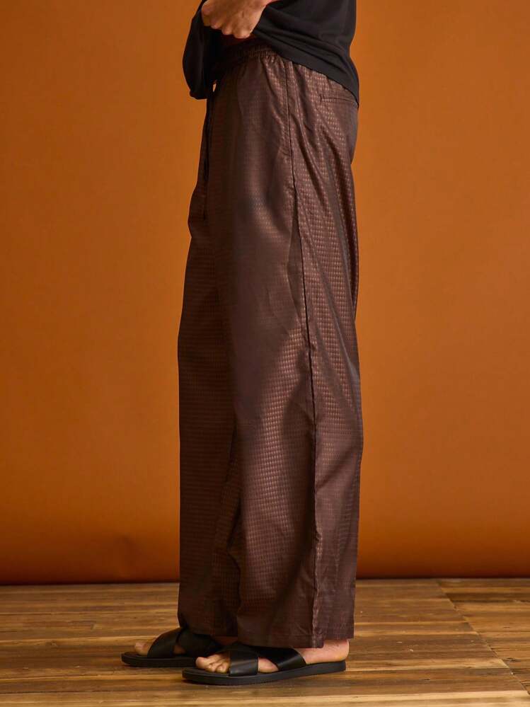 Musero Pantalones rectos de seda para hombres con cordón y cintura elástica, para verano, vacaciones y tiempo libre - Marrón - Añade 2