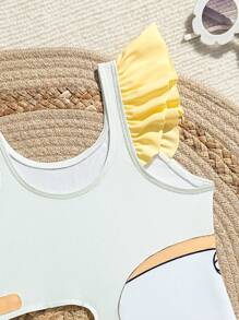 SHEIN 少女卡通印花镂空连体泳衣 - 彩色 - 查看 5