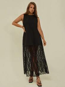 Auralis Đầm dài thời trang dạo phố thanh lịch thường ngày cho nữ cỡ lớn mùa hè - màu đen - Xem 5