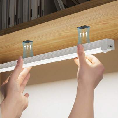 Teckwe 1個 LEDワイヤレスモーションセンサーキャビネットライト、磁気USB充電式ナイトライト(10/20/30/50cm)、キッチン、寝室、キャビネット、クローゼット、階段、廊下の照明に