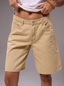 MUSERA Low Rise Longline Jorts Denim Shorts Spring Summer Cute Vacation 90's Y2k  Chic - Brown - View 3