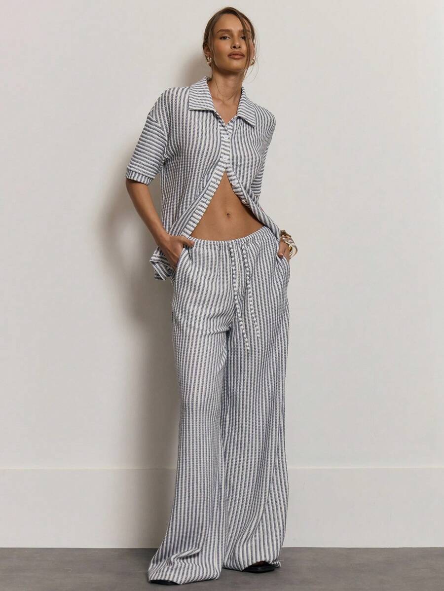MUSERA Stripe Drawstring Wide Leg Trousers Cute Summer Holiday Vacation Casual Sexy Elegant Beach Classy Only Collective Office Attire For Women, Office Wear Women