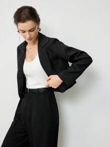 Uhlyne Women's Solid Color Short Jacket With Lining, Versatile For Autumn,Autumn,Minimalist,Business Casual,Holiday Outfits,Work Wear,Teacher Outfits,Back To School,Fall,Old Money Style - Black - View 6