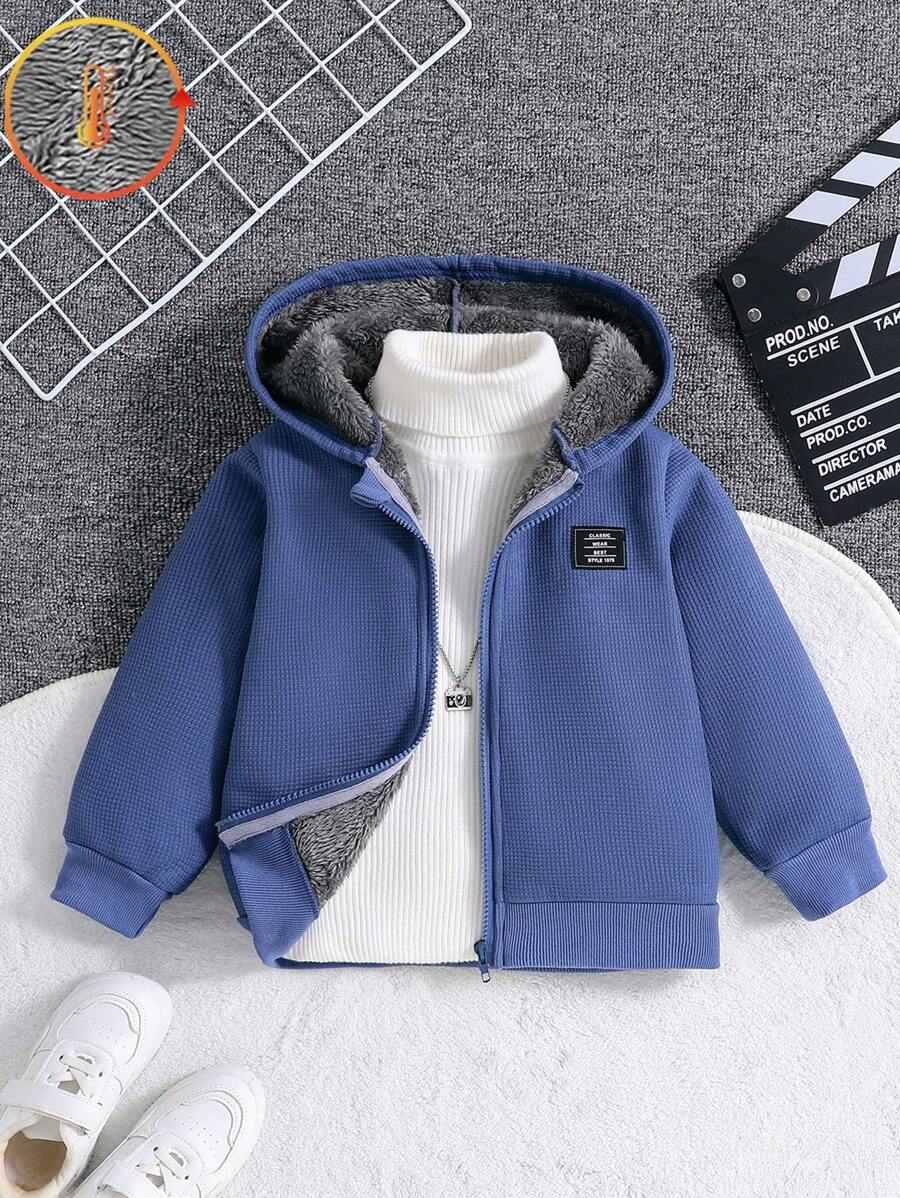 SHEIN Explorewe Young Boy Jacket, Thermal Lined Comfortable, Fashionable Casual Style, Suitable For Outdoor Play Chic For Autumn/Winter Fall - Royal Blue - View 1