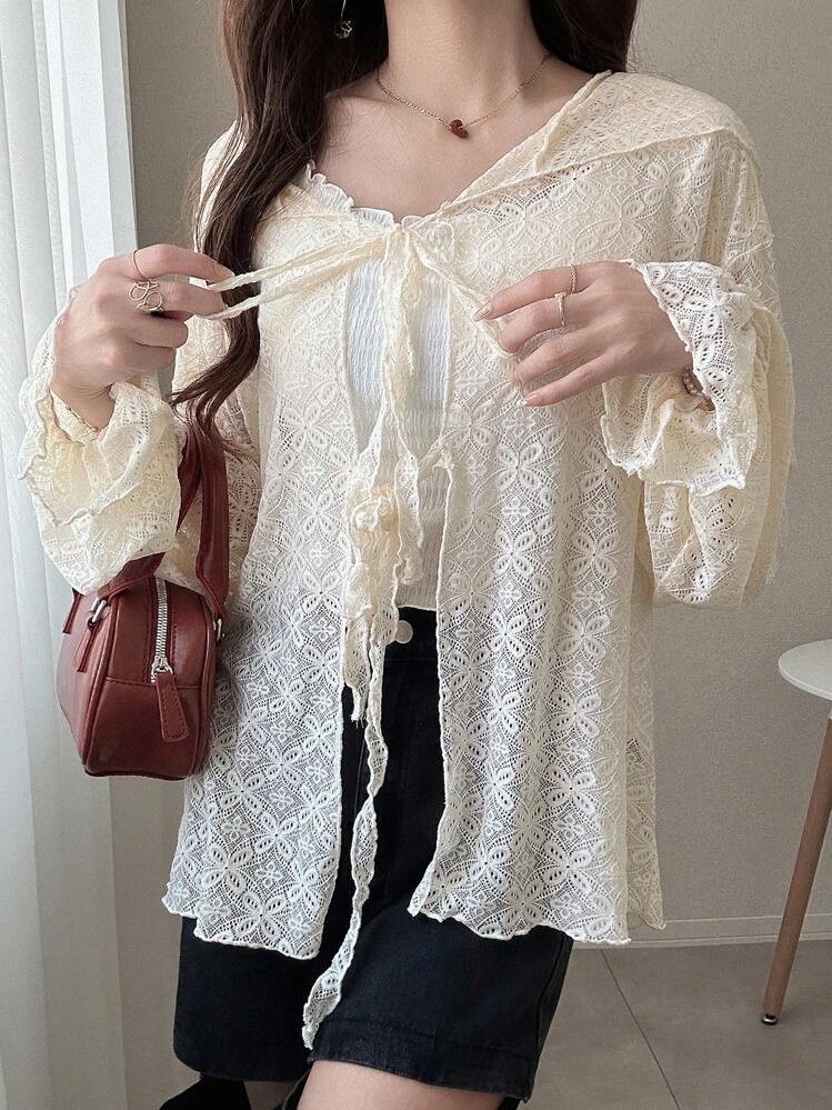 FRIFUL レース フード付き ルーズトップ レディース 秋 - ベージュ - 見る 4