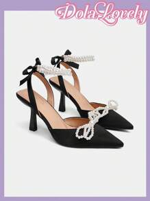 Dola Lovely Fashion Women Pearl Bow Decor Comfortable Versatile Lolita High Heel Pumps