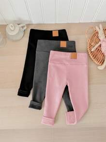 SHEIN LMoss Kids LMoss 3件套女婴秋冬加厚保暖内衬打底裤（黑色、灰色和杏色）。买1送3，百搭休闲保暖内衬裤 - 彩色 - 查看 3