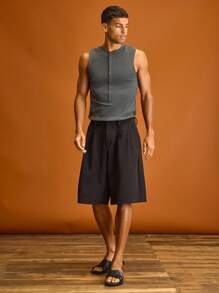 Musero Ribbed Button Through Long Line Tank Top Summer Tops Summer Holiday Vacation - Dusty Blue - View 4