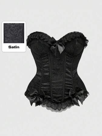 Goth Gotischer Stil Satinjacquard Stoff Schleifendekor Corsage Röhrentop für Frauen