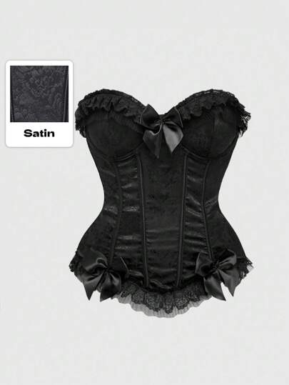 Goth Gothic Style Satin Jacquard Fabric Bow Decor Corset Tube Top For Women