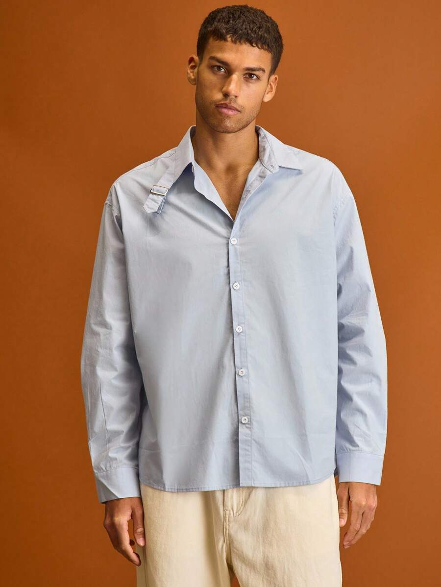 Musero Long Sleeve Button Through Shirt Buckle Shoulder Detailing Spring Summer Holiday Vacation