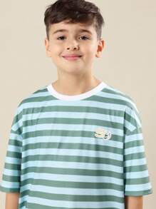 SUMWON Youth Striped Summer T-Shirt Basketball Brand Logo Crew Neck Casual Short Sleeve Street Style Tee Everyday Holiday Beach Spring - Multicolor - View 3