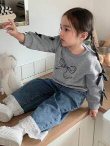 DAZY Infant/Toddler Girls' Bow Print Crew Neck Long Sleeve Casual Sweatshirt - Grey - View 3