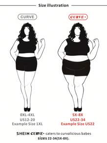 SHEIN CURVE+ Curve 大码/秋装/秋季女装/女士冬装/冬装大码纯色圆领休闲短袖 T 恤，夏季 - 藍色 - 查看 10