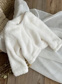 SHEIN 女婴幼儿/新生儿（0-3岁）休闲轻便连帽夹克，适合春夏季日常穿着 - 白色 - 查看 4