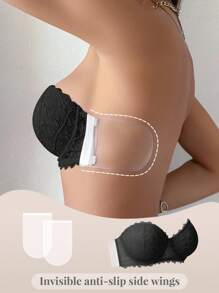 1 件装蕾丝露背钢圈文胸，适合小胸围，支撑提升，防滑，无肩带胸罩内衣