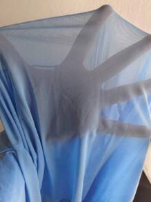 Bonvoyette Đầm dài tay xếp ly màu trơn gợi cảm cho nữ - Màu xanh lam - Xem 4