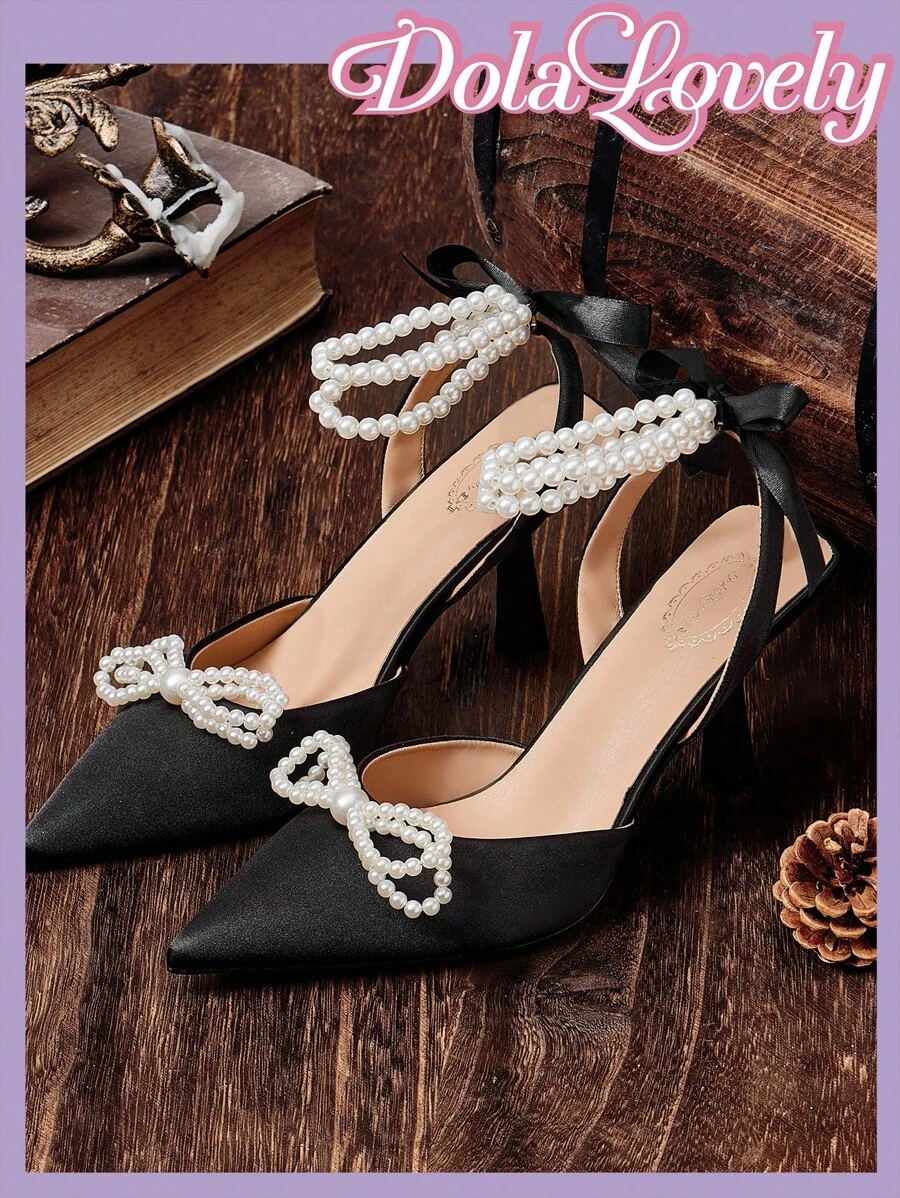 Dola Lovely Fashion Women Pearl Bow Decor Comfortable Versatile Lolita High Heel Pumps
