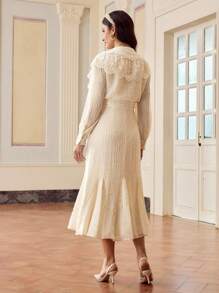 ZEYLAH VESTIDO LARGO CON CORTE BIES DE JACQUARD - Beis - Ver 4