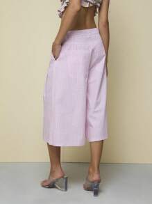 COUREZ 超大款阔腿长款格纹牛仔短裤/Y2K秋季女装冬季服装100%纯棉可爱外出穿搭 - 粉色 - 查看 3