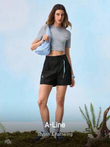 In My Nature 女士户外徒步和露营短裤，适合户外活动和城市通勤 - 黑色 - 查看 3