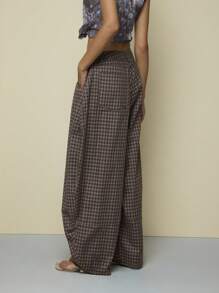 COUREZ 夏季中性低腰宽松直筒格纹长裤 Y2K 休闲男女通用棉质 - 棕色 - 查看 7