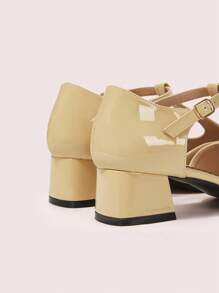 CUCCOO DOLLMOD Fashionable & Versatile Round Toe Thick Heel Hollow Out Women Flats - Apricot - View 8