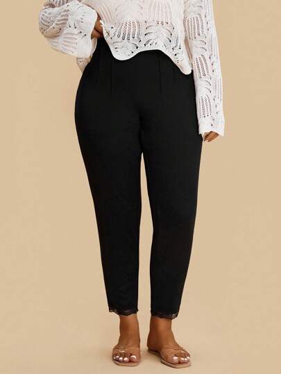 Travachic Pantaloni Capri casual pentru femei de mărime mare, culoare solidă, talie înaltă, design cu scobitori