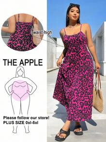 SHEIN EZwear Plus Size Leopard Print Sleeveless Backless Dress With Adjustable Waist And Hidden Zipper, Spring/Summer,Summer Dresses For Women,Maxi Dress