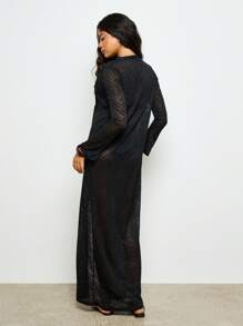 AiiRZ Boho Beach Long Cardigan Cover Up Maxi Length Lace Pattern Sheer Duster Summer Vacation Resort Wear Swimsuit Cover Up With Tie Front