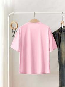 INAWLY Women's Standard Size Slouchy Short Sleeve Round Neck T-Shirt, Fashionable For Summer - Pink - View 2