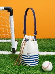 LOONEY TUNES X SHEIN 女士休闲通勤卡通兔子条纹印花索环抽绳单肩包 - 彩色 - 查看 2