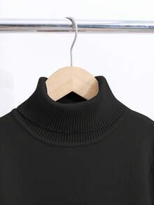 SHEIN Teen Girl Simple Solid Color Knitted Turtleneck Long Sleeve Sweater Fall Winter - Black - View 4