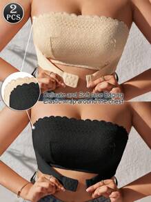 SHEIN 2 件套加大码抹胸文胸，防滑不显胸，可爱浪漫蕾丝抹胸，夏季 - 彩色 - 查看 1