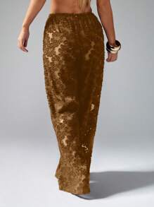 MISSGUIDED Pantalones palazzo de pierna ancha con patrón de terciopelo quemado floral, estilo bohemio, para usar de vacaciones, playa o festival
