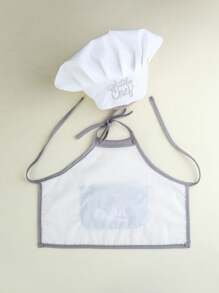 SHEIN 新生儿摄影服装男宝宝白色厨师帽和围裙套装婴儿拍摄道具1个月100天宝宝拍照道具 - 彩色 - 查看 3