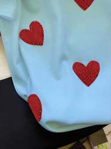 Chiquease تي شيرت نسائي بطبعة قلوب وياقة مستديرة وأكمام قصيرة موديل كاجوال فضفاض