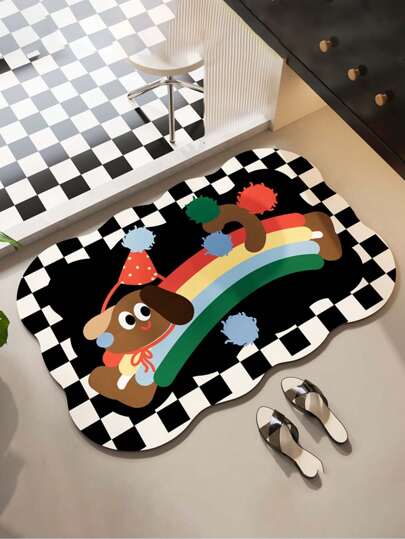 1 件装多巴胺风格硅藻土猫主题垫 – 吸水防滑地毯，适用于浴室、卫生间和入口