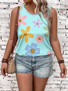 EMERY ROSE Plus Summer Floral Print Tank Top Flower Tank Top Back To School - Multicolor - View 3