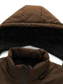 Manfinity Homme Áo khoác nam dài tay, kiểu dáng đơn giản, màu trơn, có mũ trùm đầu, khóa kéo và dây rút, giữ ấm, lót lông, màu nâu. - màu nâu - Xem 4