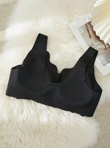 休闲舒适简约无缝波浪边宽肩带前扣女士加大码无钢圈文胸