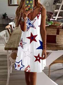 EMERY ROSE 大码女式独立日星针织迷你连衣裙，适合夏季