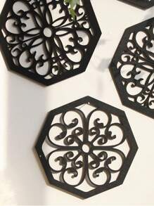 ROMWE Goth 4 miếng gỗ chạm khắc hình học trang trí tường châu Âu - Nền gỗ nguyên khối nghệ thuật trang trí nhà cửa - màu đen - Xem 9