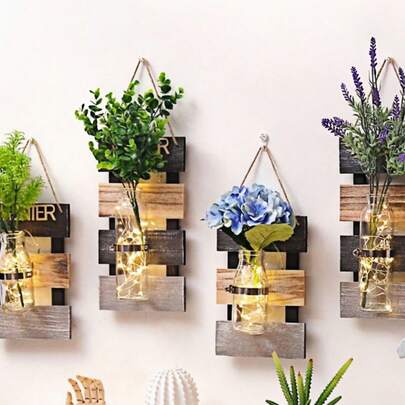 ROMWE 1 chiếc bình trồng cây thủy canh bốn mùa treo tường - Đồ trang trí treo bằng gỗ cho gia đình, quầy bar, - Nghệ thuật treo tường vườn nước trong nhà cho phòng khách, phòng ngủ, văn phòng, trang trí nhà cửa