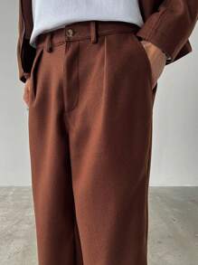 Manfinity Homme Áo khoác nam tay dài phong cách Hàn Quốc, kiểu dáng trưởng thành, chất liệu len trơn màu sáng, cổ cao nhỏ, khóa kéo bụng, thiết kế đường nối nhiều cấu trúc, phù hợp mặc hàng ngày, làm quà tặng cho bạn trai bạn bè - màu nâu - Xem 5