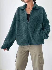 Women's Casual Solid Color Fuzzy Overcoat, Autumn/Winter