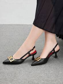 CUCCOO BIZCHIC 女士尖头简约高跟鞋，带金属装饰，休闲日常穿着 - 黑色 - 查看 3