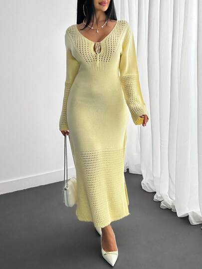 SHEIN Sukienka Sweterowa Damska Masło Żółta Sukienka
